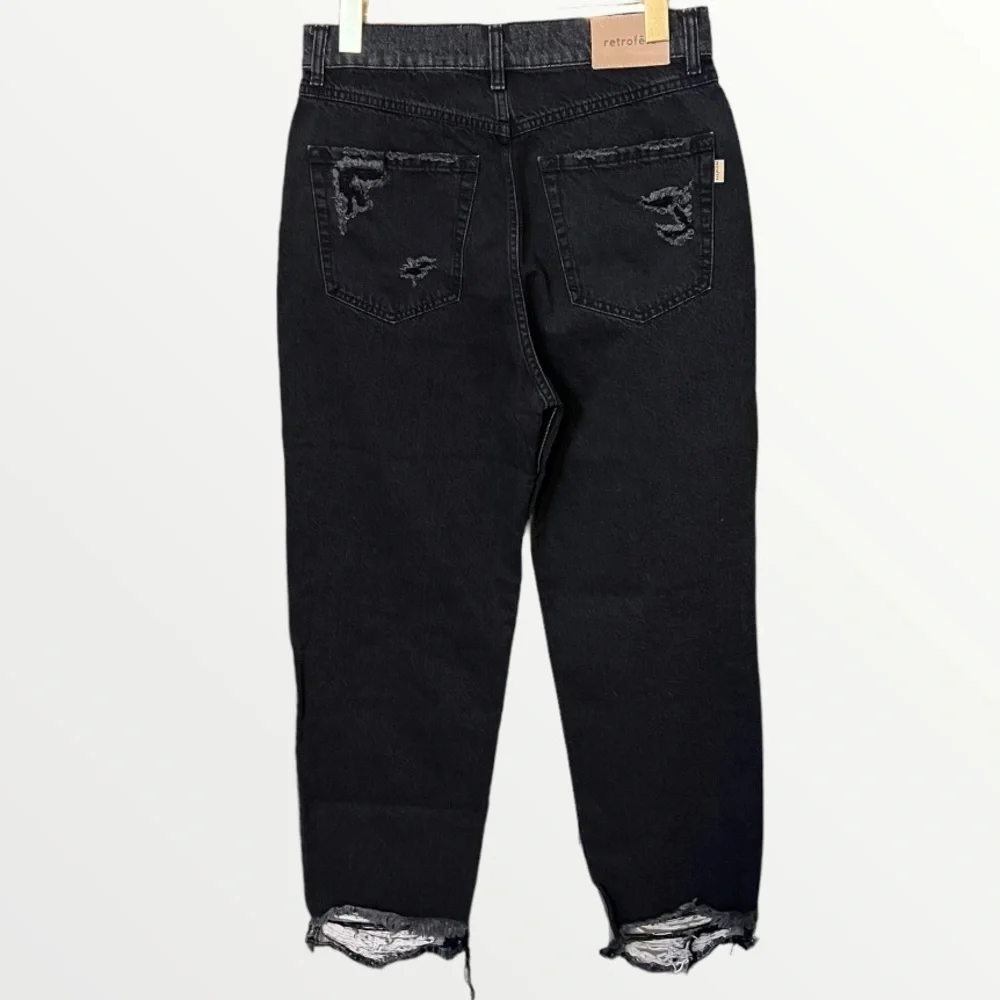 Retrofete Maggie Black Distressed Straight Leg‎ Denim Jeans Sz 27 90s Grunge